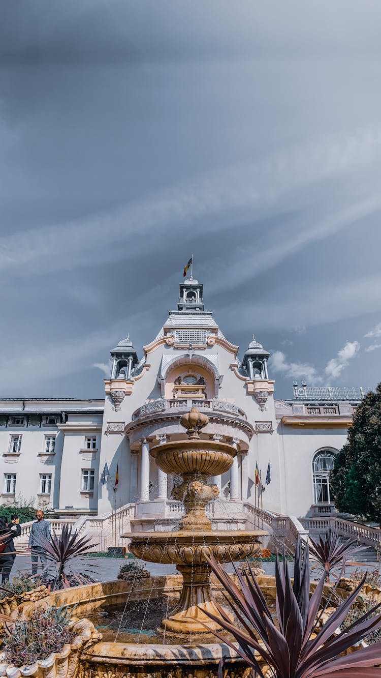 Grand White Palace With Majestic Fountain