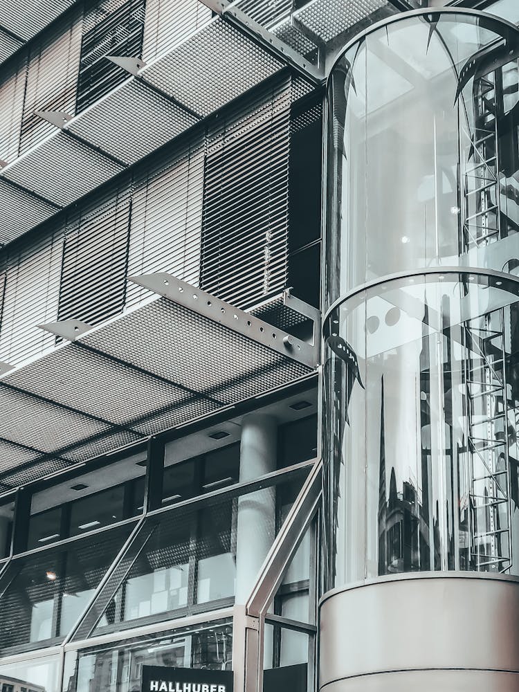 Glass Elevator Of Outside Part Of Building