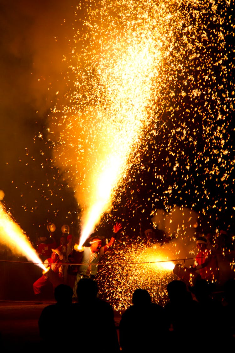 People Watching A Fire Show Performance