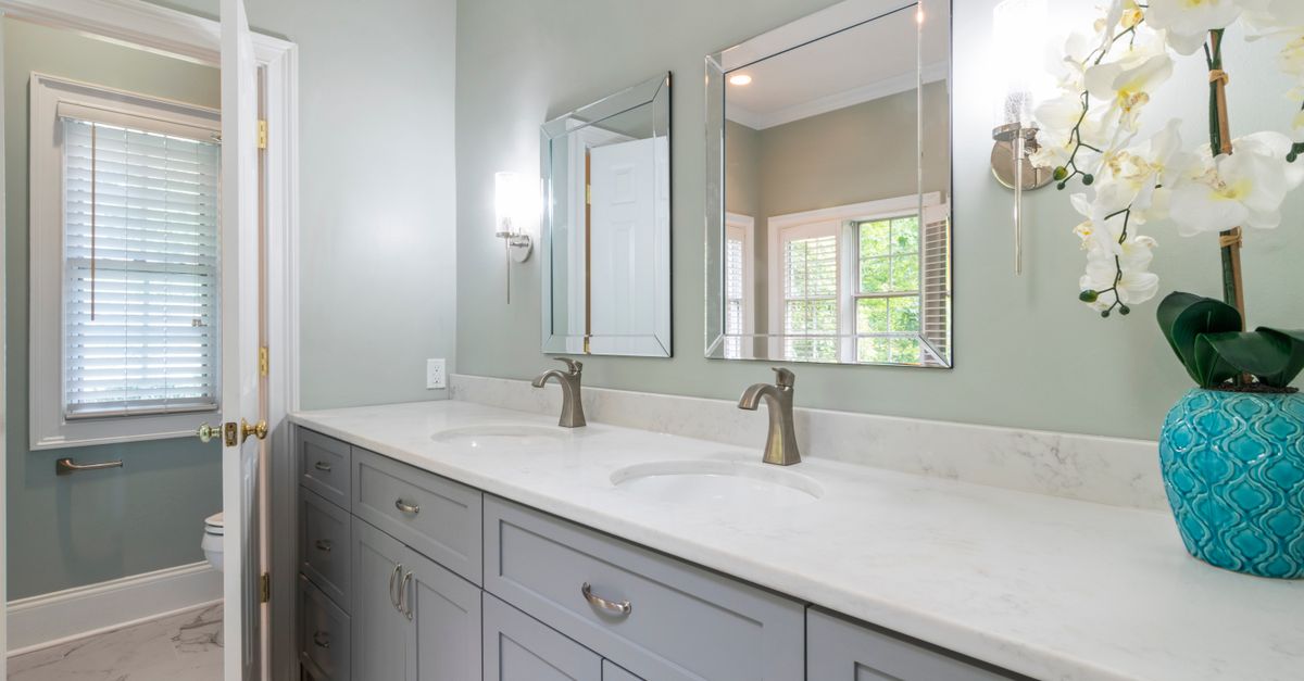 Custom vanity and sink installation in a Downtown San Bernardino bathroom
