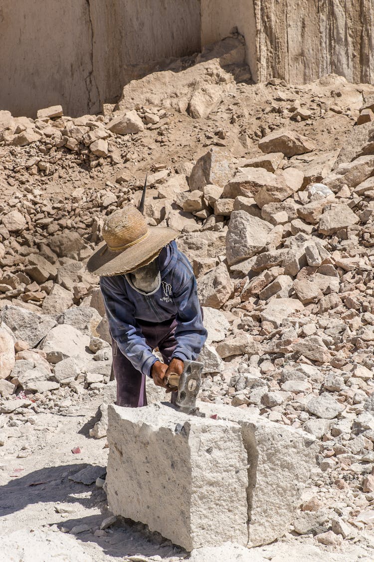 Man Working In Stone Mine