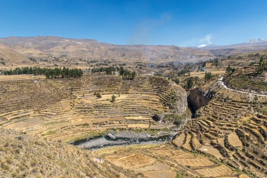 Scenery of Terraces and Mountains under Blue Sky