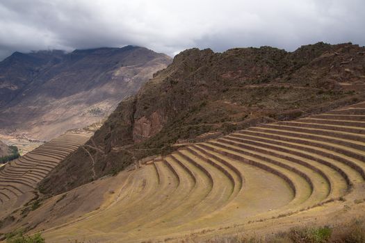 Scenery of Terraces and Mountains under Cloudy Sky