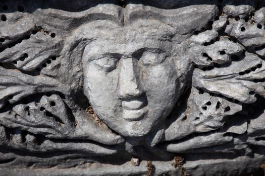 Gray Concrete Human Face Carved Decor
