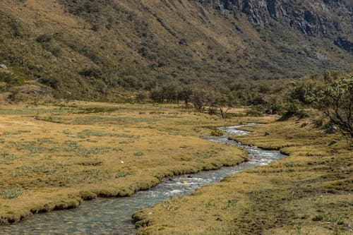 Mountain River Meandering in Wide Valley 