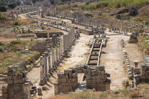 Free Explore the ancient ruins of Perge, featuring historic columns and architecture in Antalya, Turkey. Stock Photo