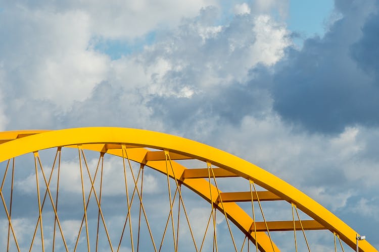 Steel Yellow Span Of Bridge