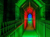 Shot of a Bunker Tunnel in Electric Light