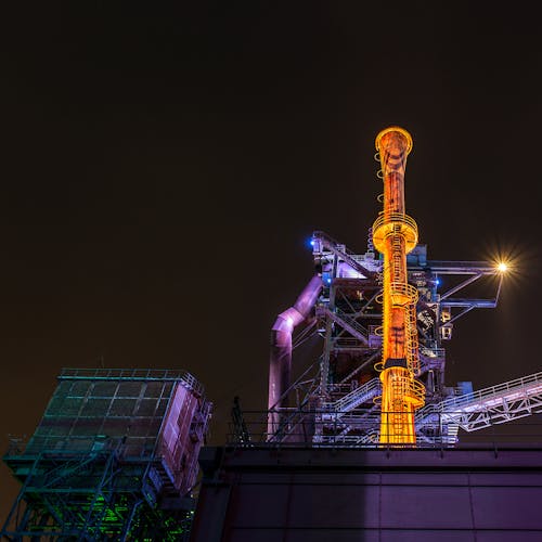 Factory Illuminated at Night