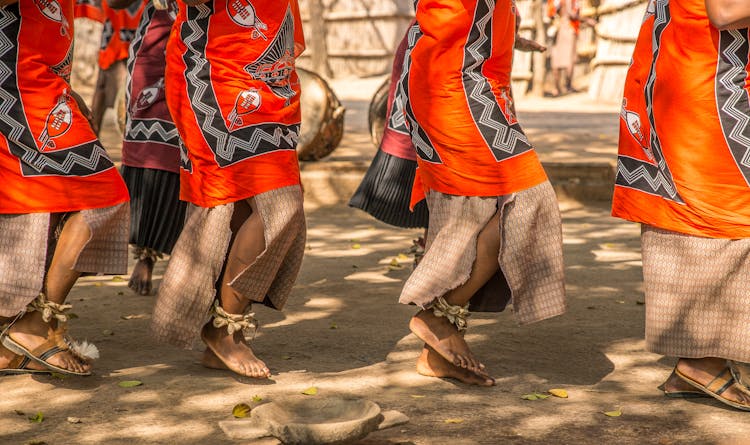 Barefoot Legs Of African Women Dancing Ceremonial Dance