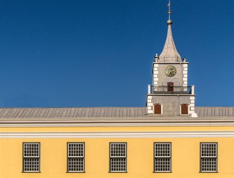 Old Building with a Turret and a Clock on the Roof