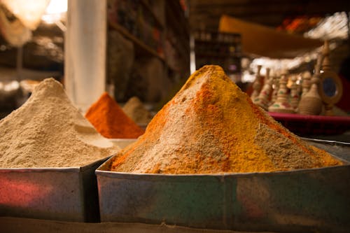 Free Piles of Spices on an Outdoor Market  Stock Photo