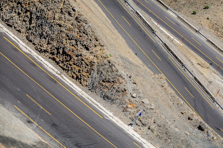 Aerial View Of Empty Roads In Mountain Region