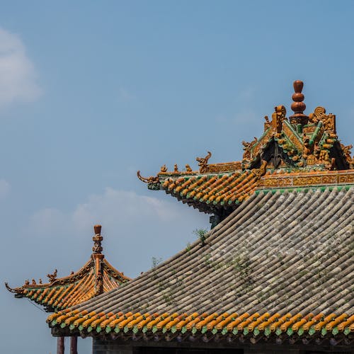 Brown Roof of Pagoda Under Blue Sky