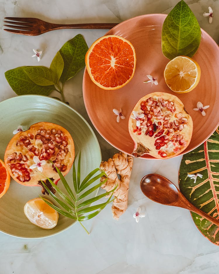 Overhead Shot Of Halved Fruits