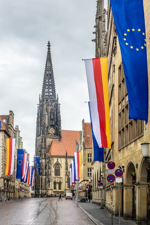 Free Flags in City Downtown Stock Photo