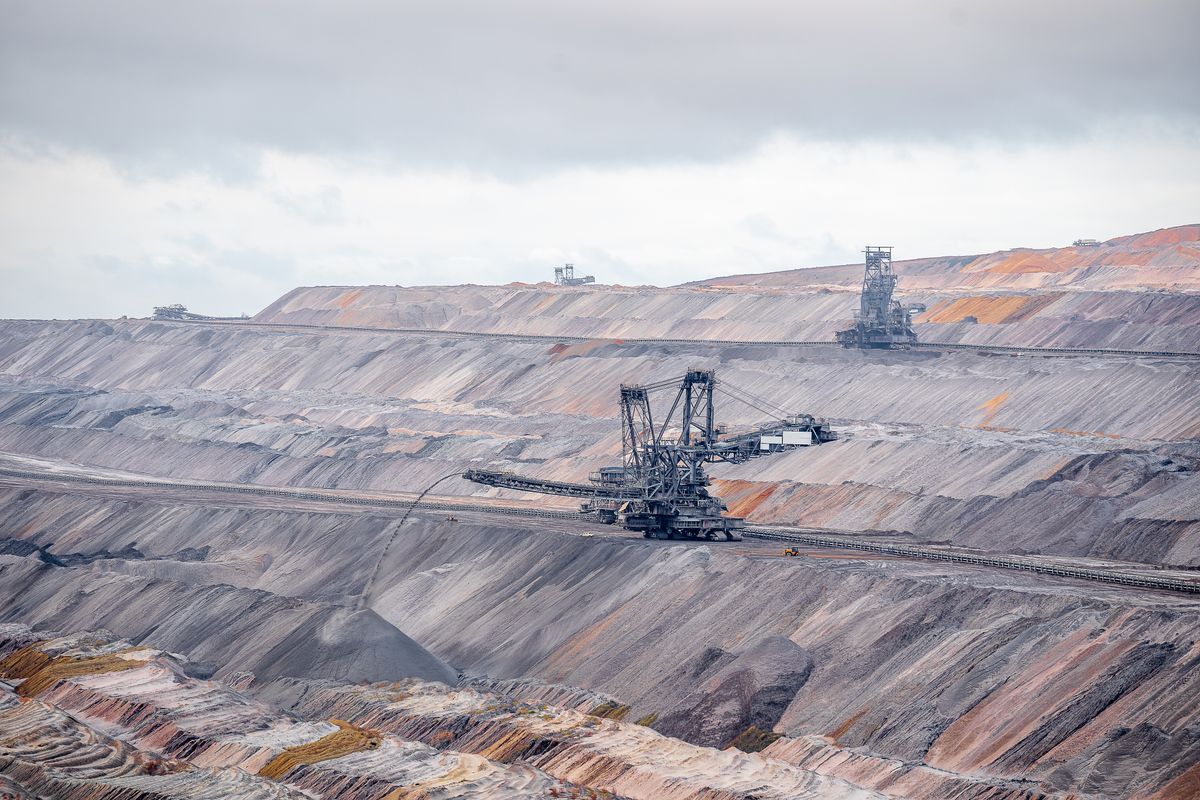 Aerial view of an open-pit mining operation