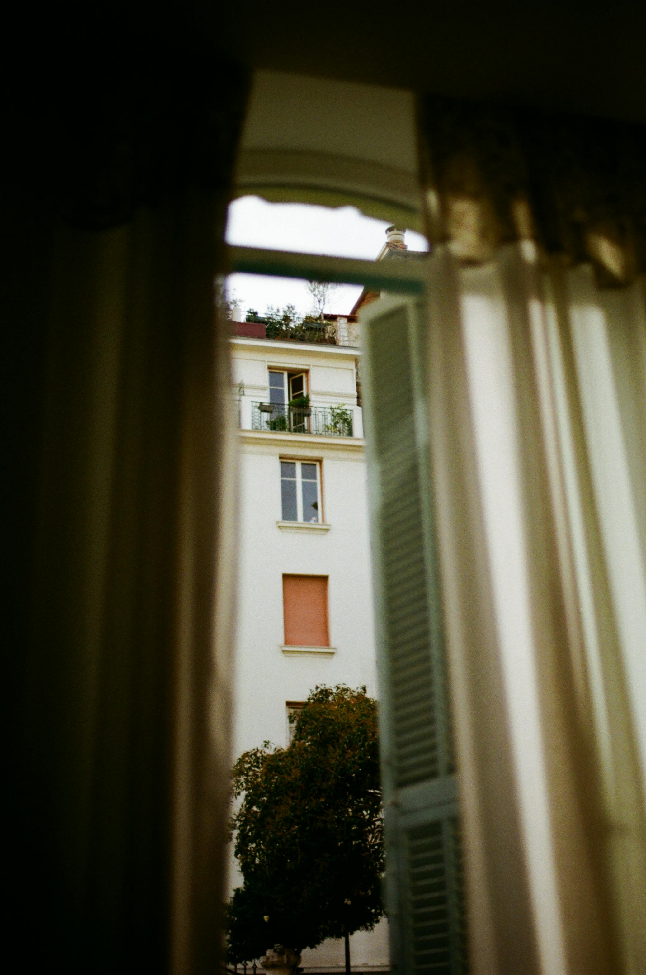 white building near the window