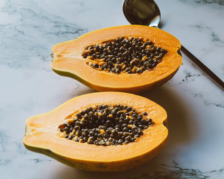 Sliced Papaya Halves