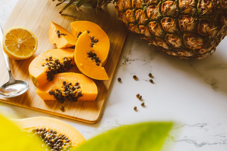 Fresh pineapple and papaya fruit