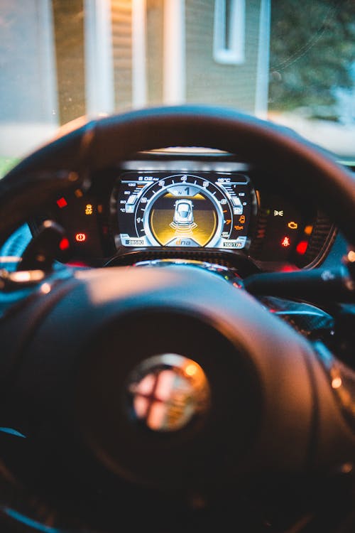 Instrument panel in contemporary auto near house