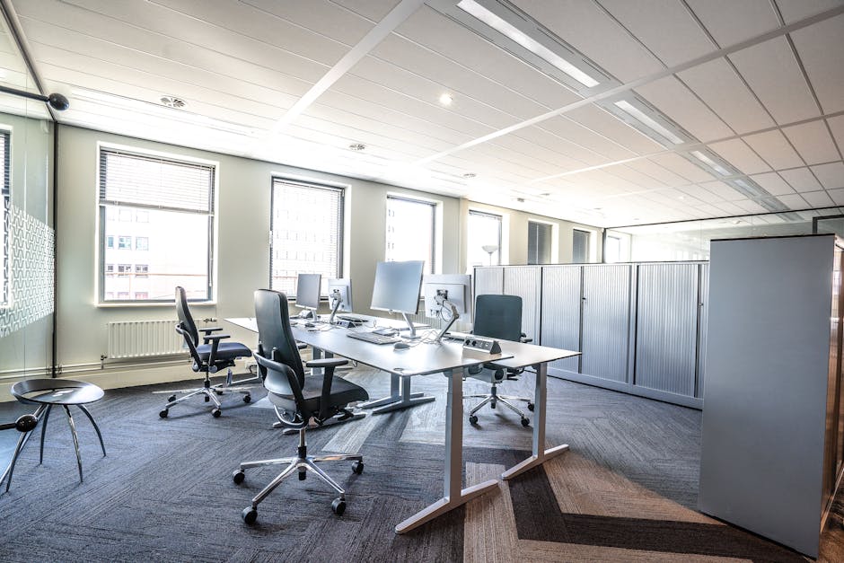 Raumteiler-Lösung, die Home-Office und Wohnzone trennt, mit ruhigen Farben und aufgeräumter Optik