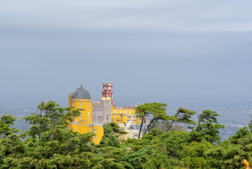 Free View on The Pena Palace in Trees Stock Photo