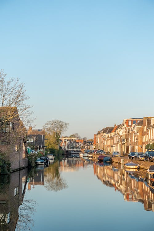 Houses on the Sides on a Canal in City 