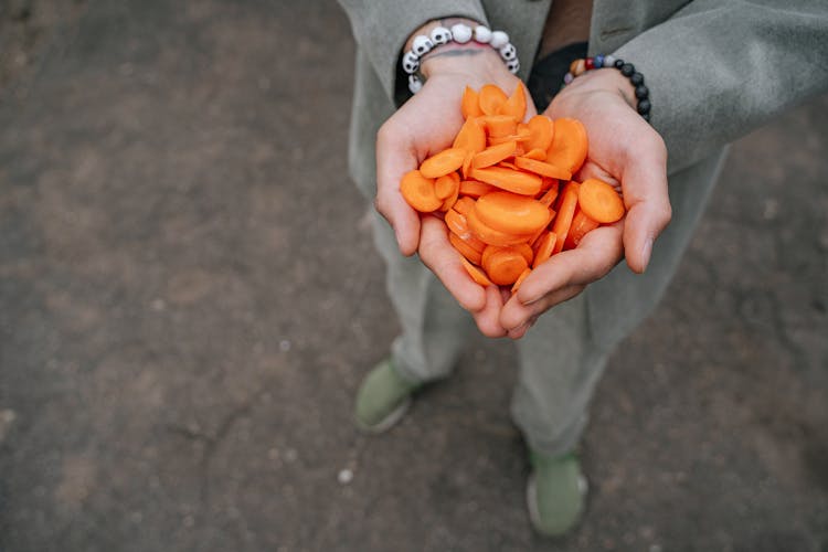 Person Holding Sliced Carrot