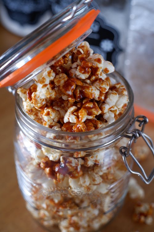 Clear Glass Jar With Caramel Popcorn