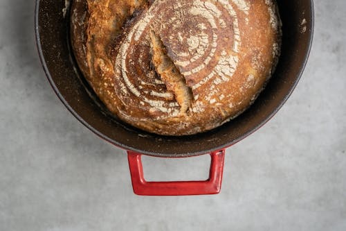 Free Overhead Shot of a Loaf of Bread in a Pot Stock Photo