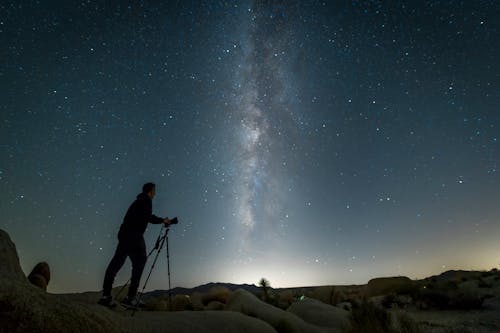 Free A Man Taking Photographs of the Starry Night Sky Stock Photo