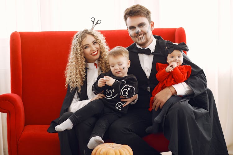 A Family Wearing Costumes 