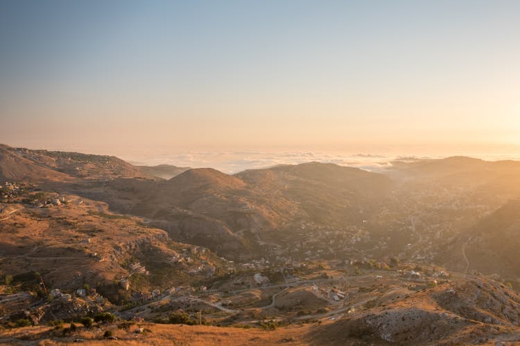 Aerial Photographer Of Mountains In Faraya, Lebanon During Sunset