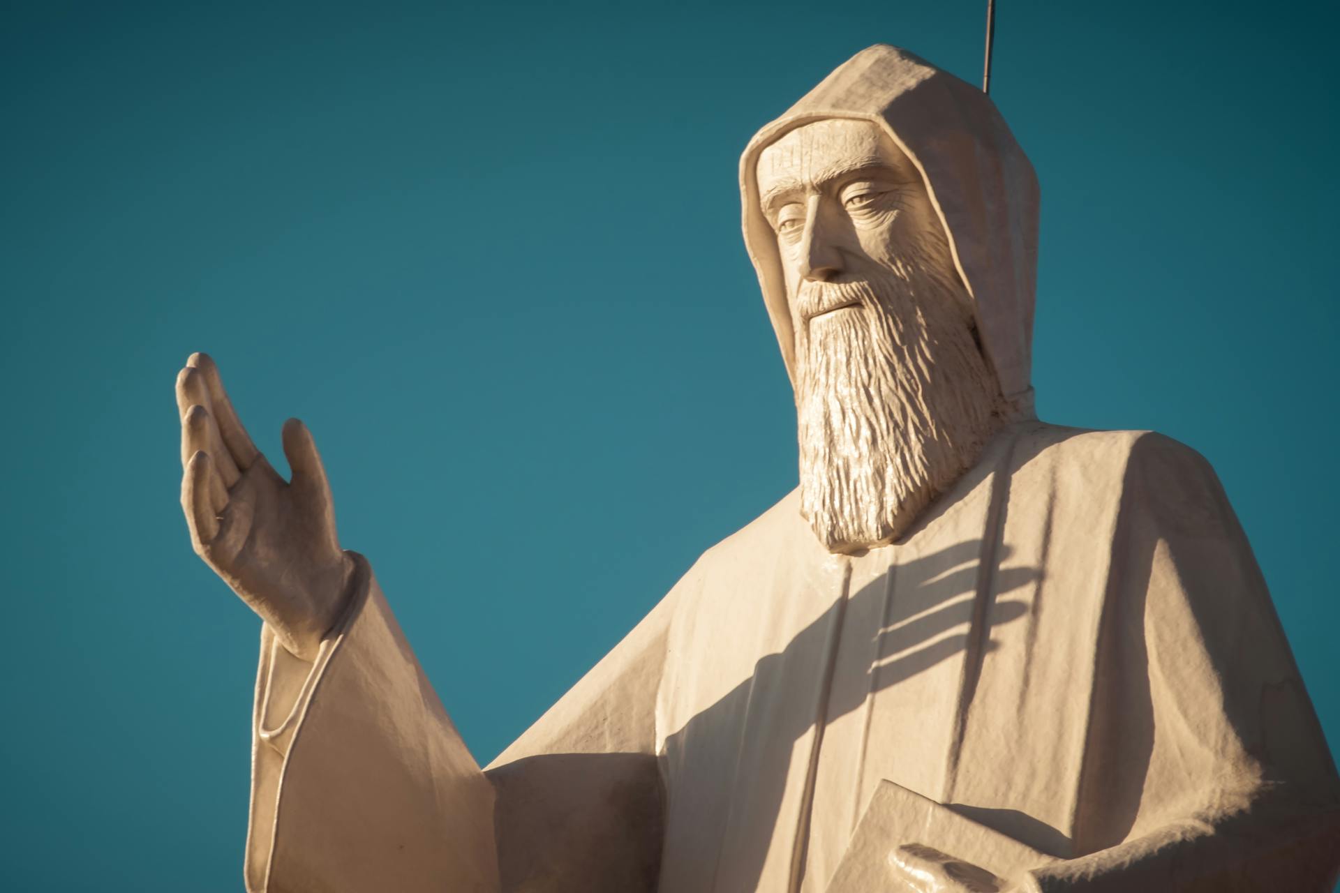 Close-up of a Saint Charbel Statue in Faraiya, Lebanon