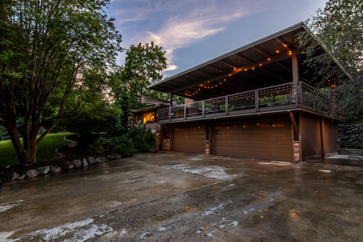 Upscale waterfront residential property at sunset