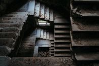 Gray Concrete Stairs With Brown Wooden Railings