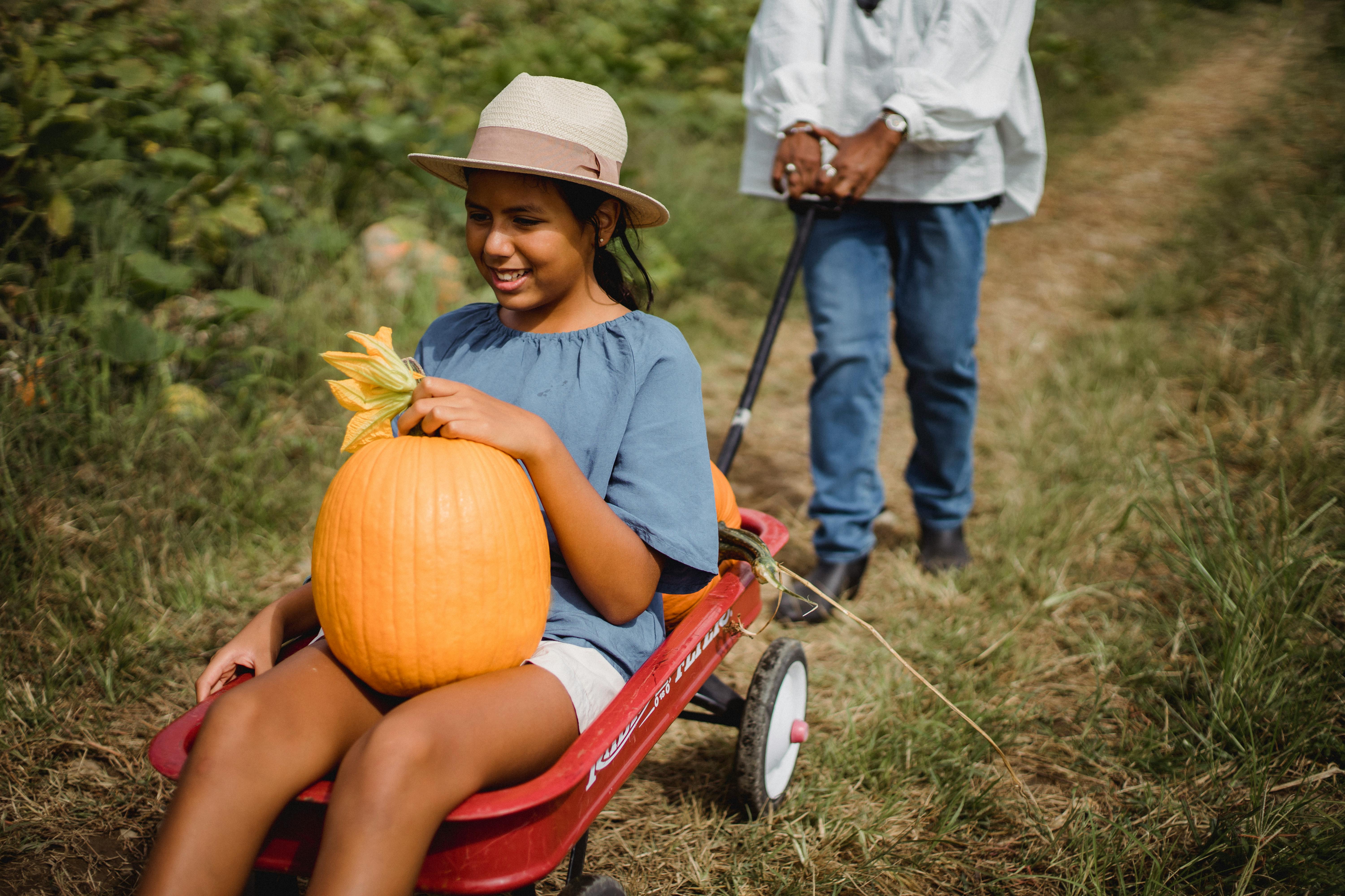 cute teen girl riding in cart