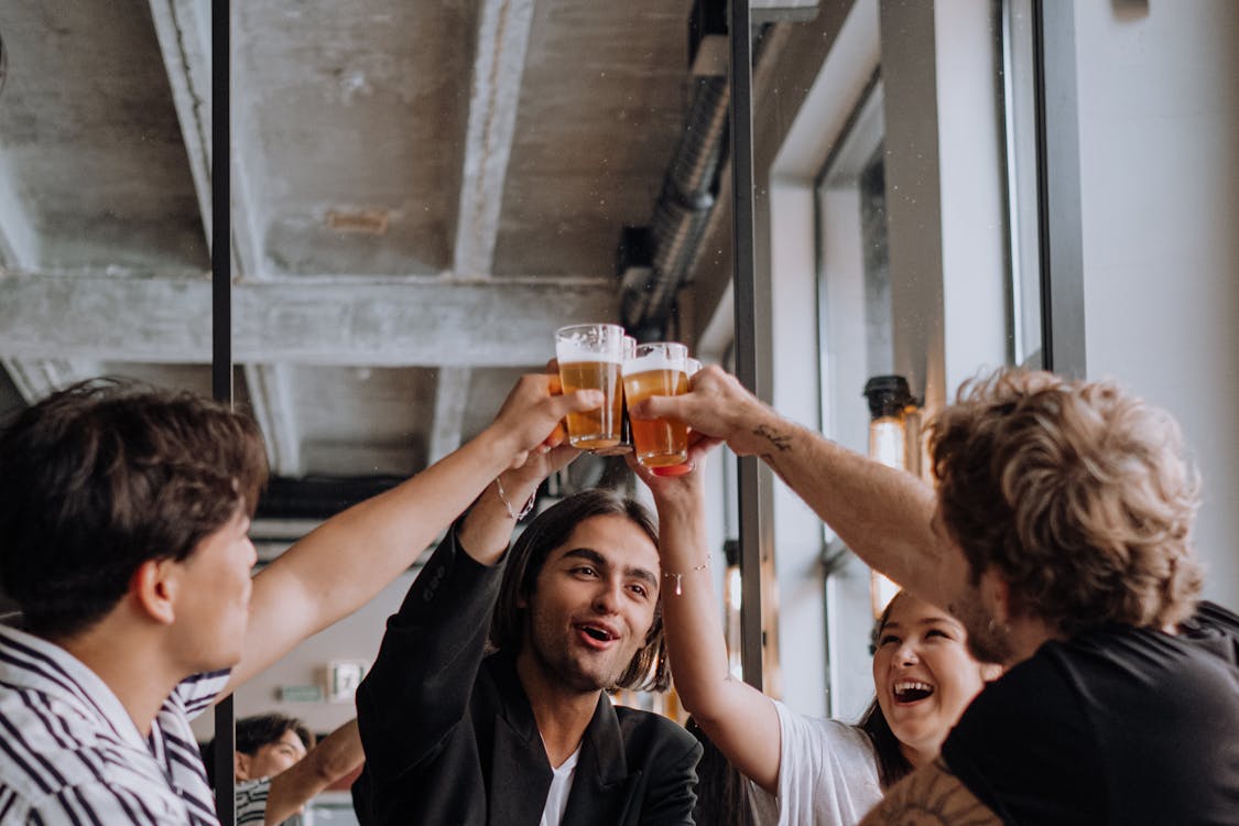 Free Group Of Young People Making A Toast Stock Photo