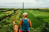 Back View of Woman on Footpath