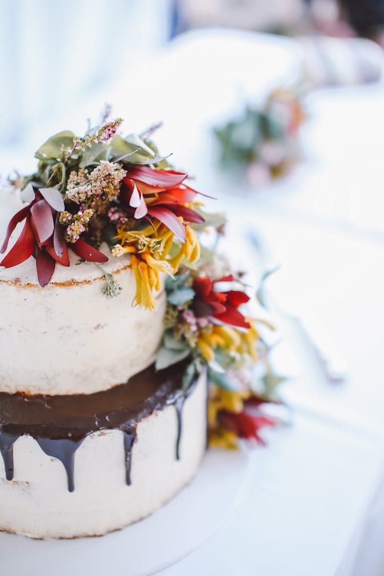 Close-up Of A Christmas Decorated Layer Cake 