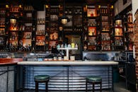 Bar Counter and Shelves with Bottles