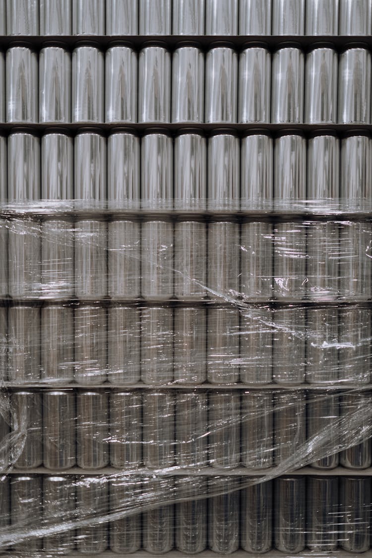 Piles Of Aluminum Cans In Stack