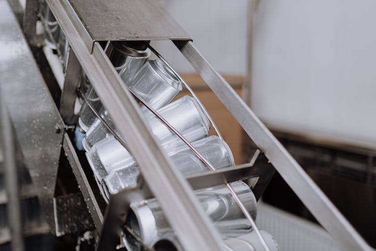 Close-Up Shot Of Automated Canning Machine