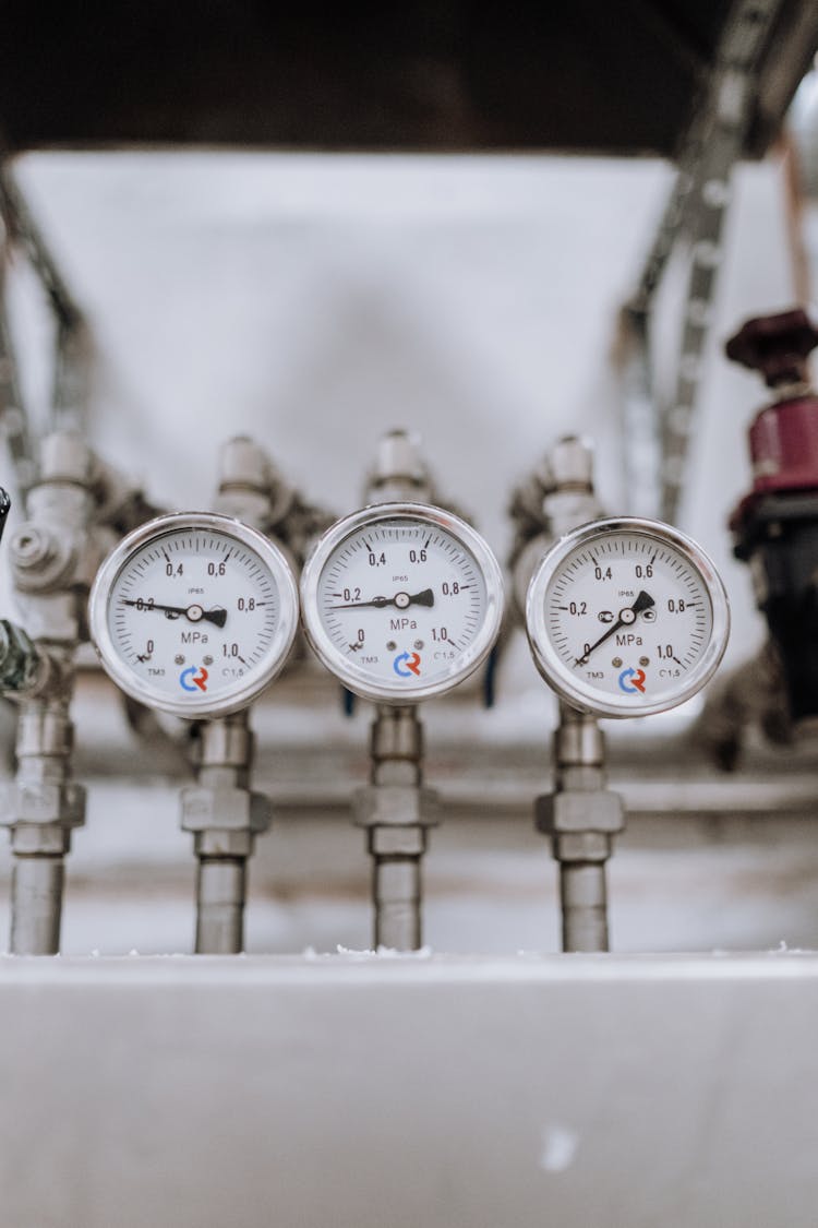 Analog Pressure Gauges In Close-up Shot