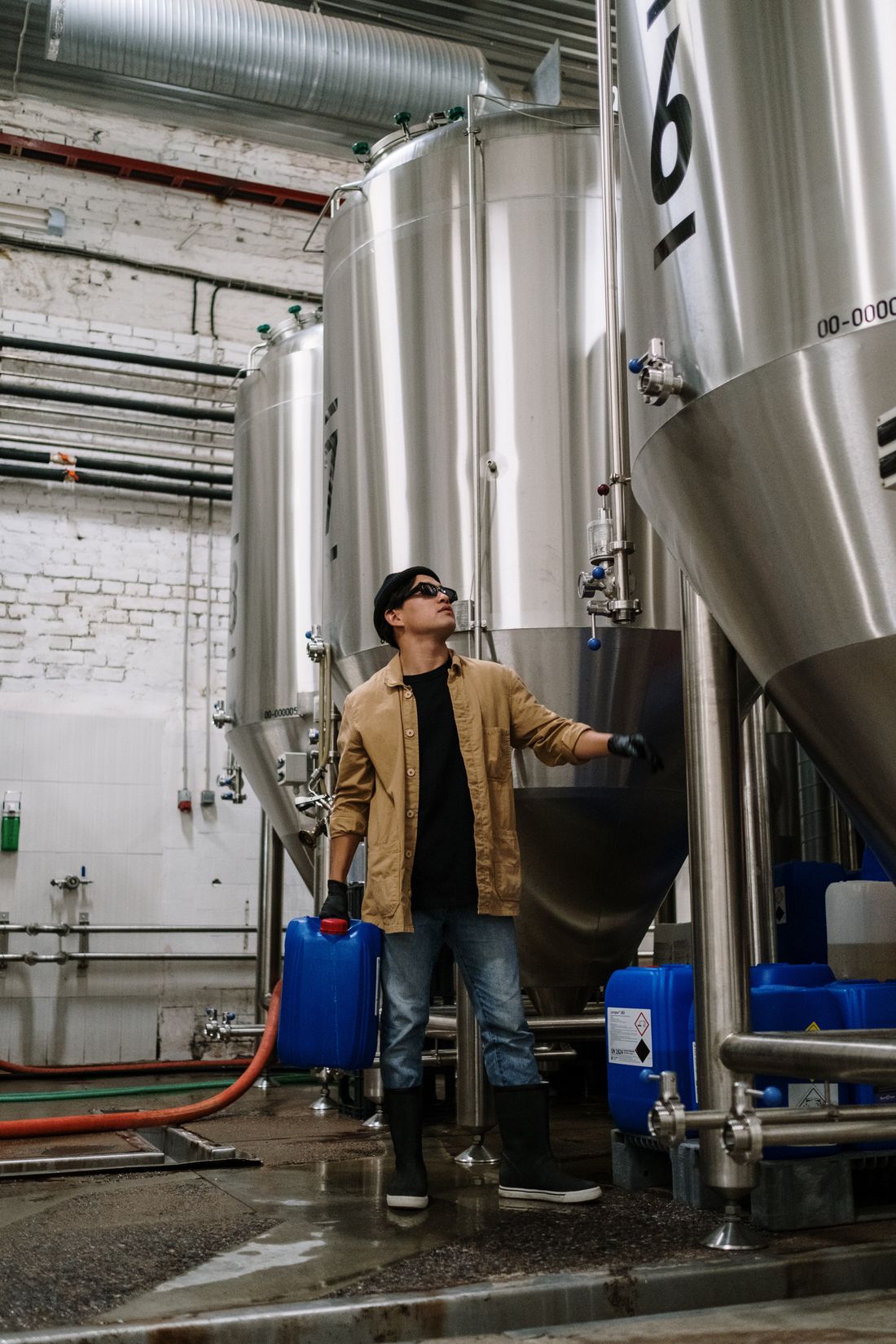 Industrial plant operator with stainless steel equipment