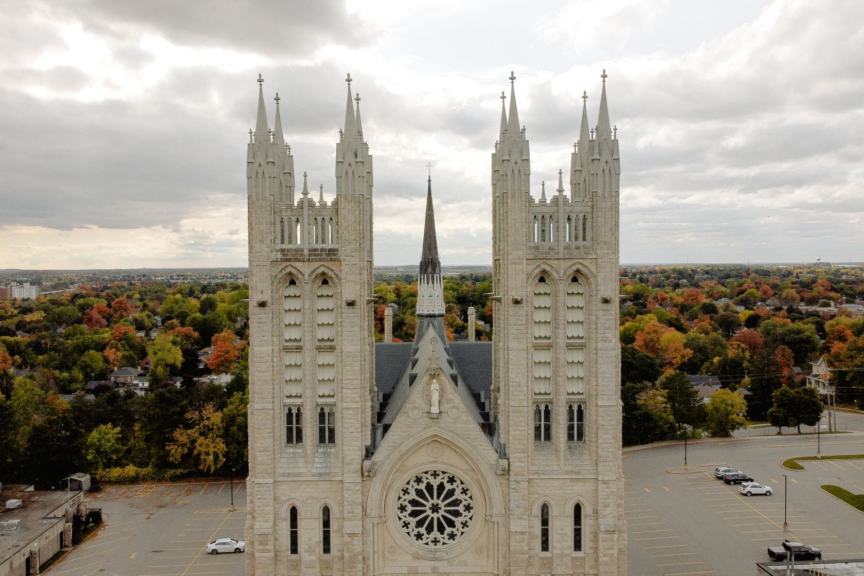 Drone view of aged University of Toledo located in city centre in America