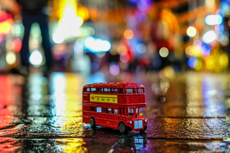 Red Bus Toy On Road