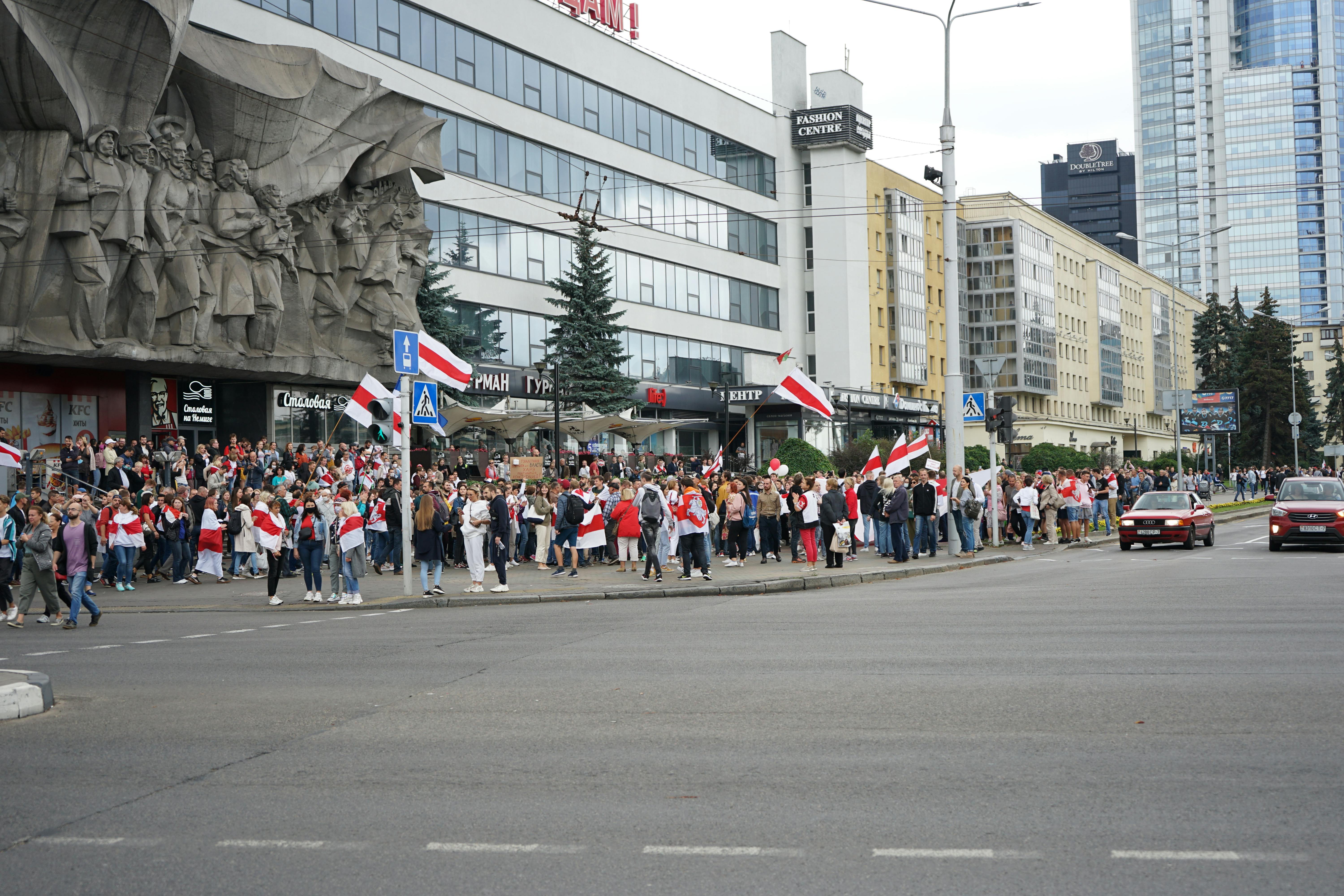 protest for free belarus on street of minsk