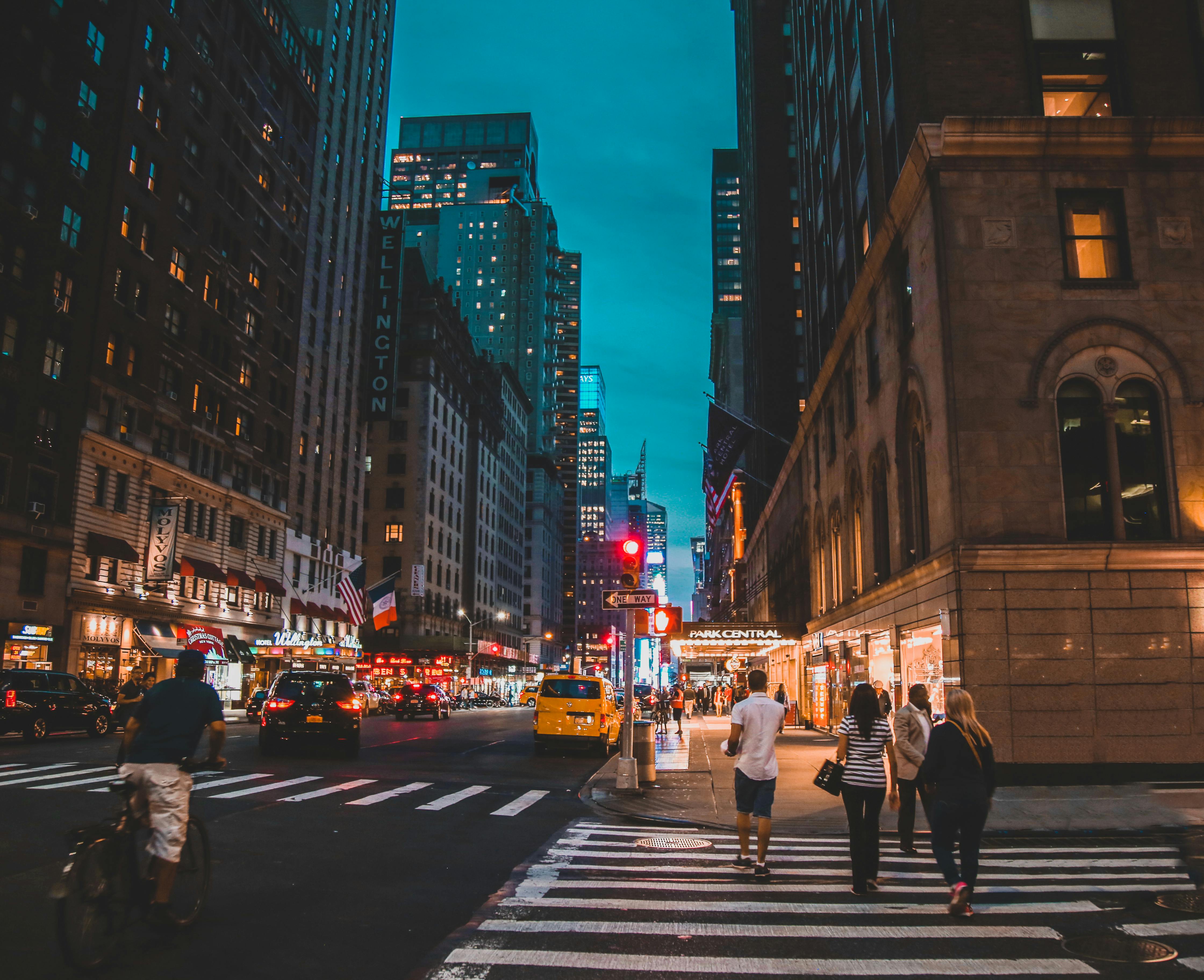 new york city people walking at night